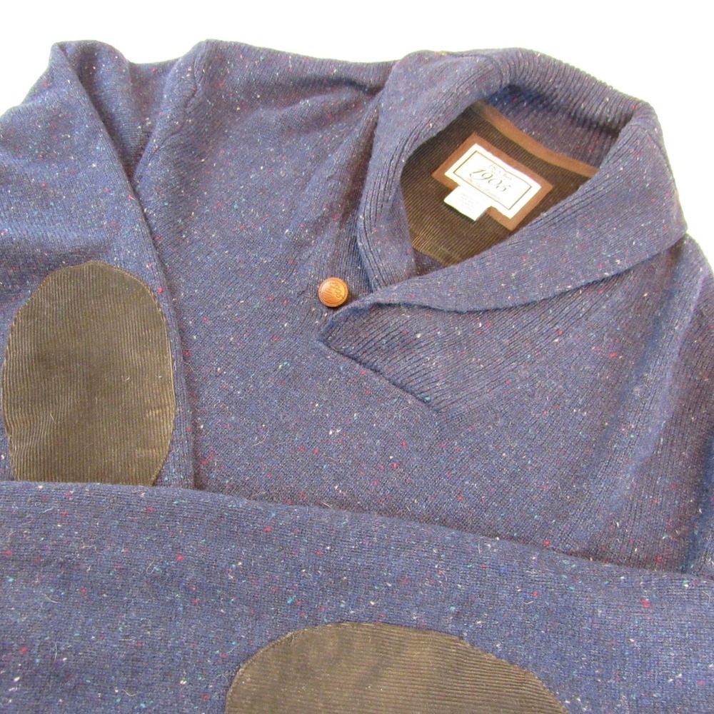Jos. A. Bank 1905 Sweater Mens XL Blue Wool Donegal Elbow Patch Shawl